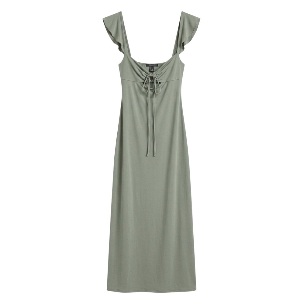 Forever 21 Ruffle‎ Sleeve Midi Dress Womens Medium Sage Green with  Keyhole